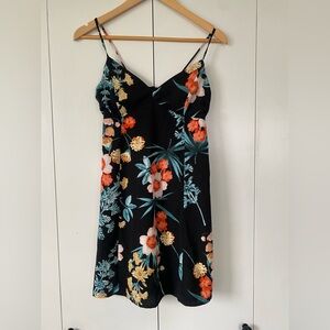 Forever 21 Black Floral Back Tie Mini Dress
